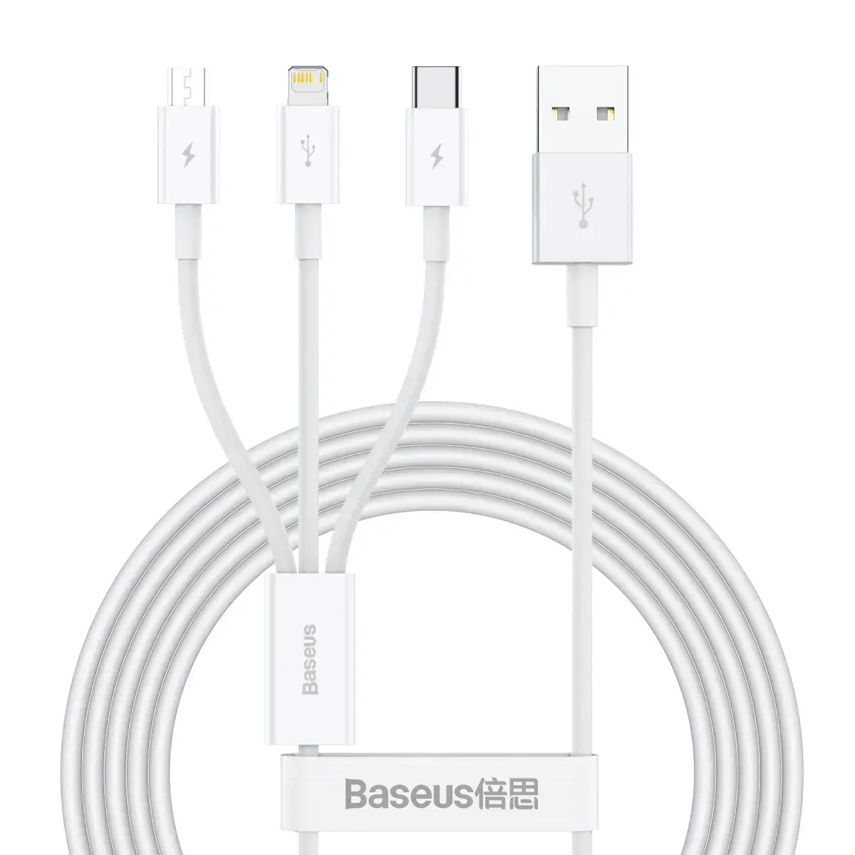 Baseus Superior 3-in-1 data transfer and charging cable | USB-A to USB-C, Lightning, Micro USB | 17.5W | 1.5m | white