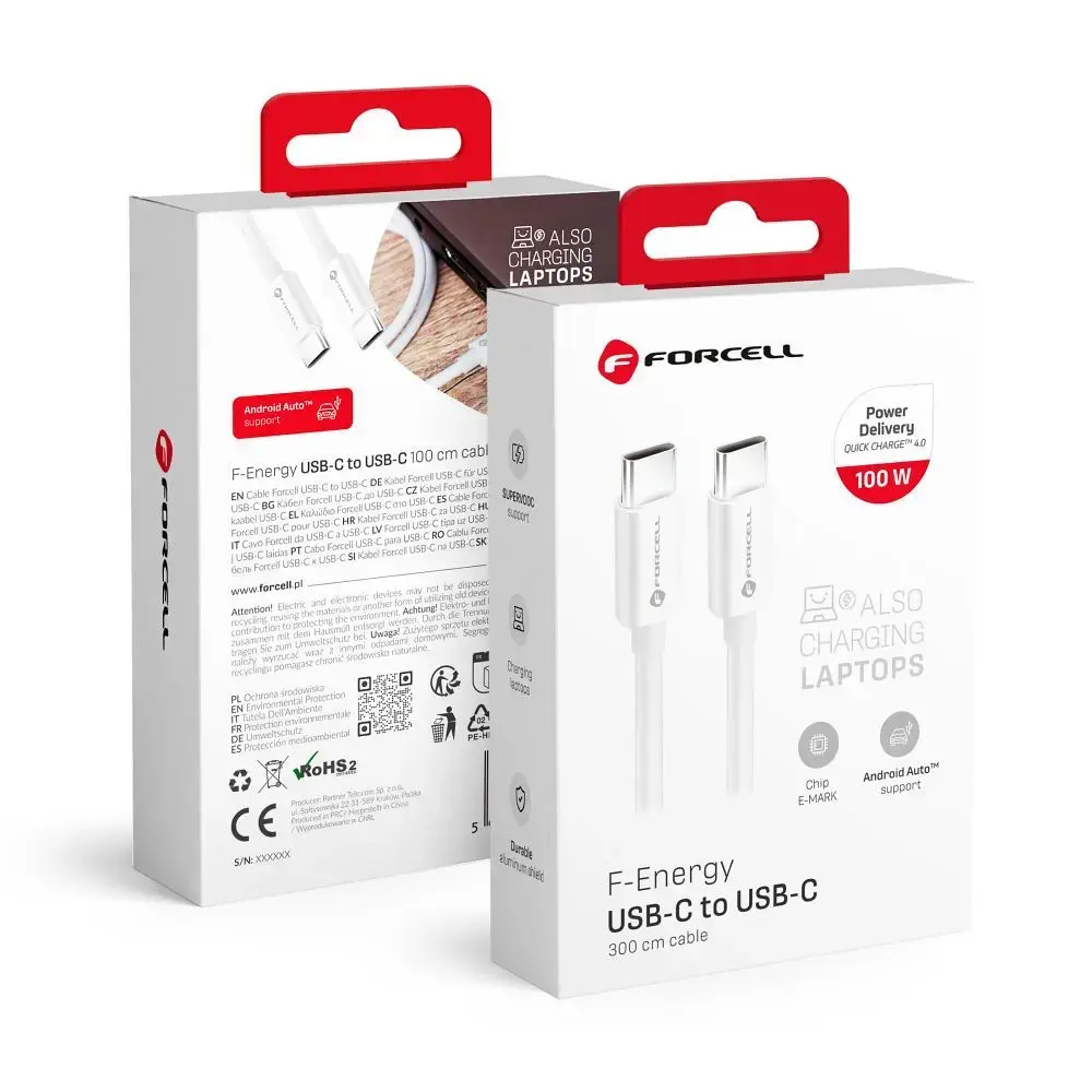 Forcell C339 провод для передачи данных и зарядки | USB-C на USB-C | QC 4.0, PD | 100W | 3m | белый