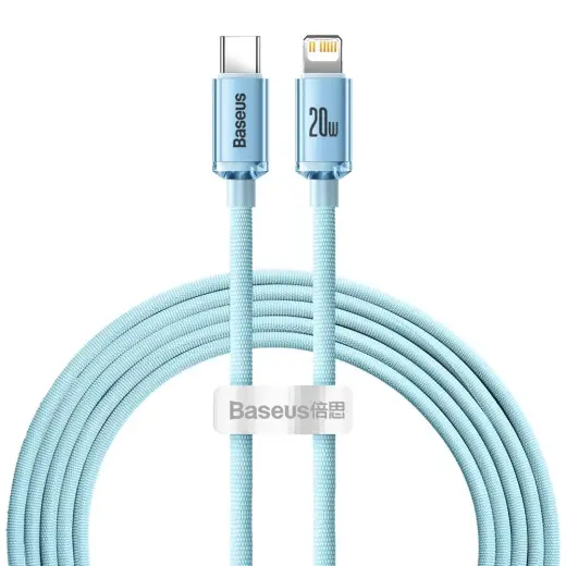 Baseus Crystal Shine datu pārraides un uzlādes vads | USB-C uz Lightning | 20W | 2m | zils