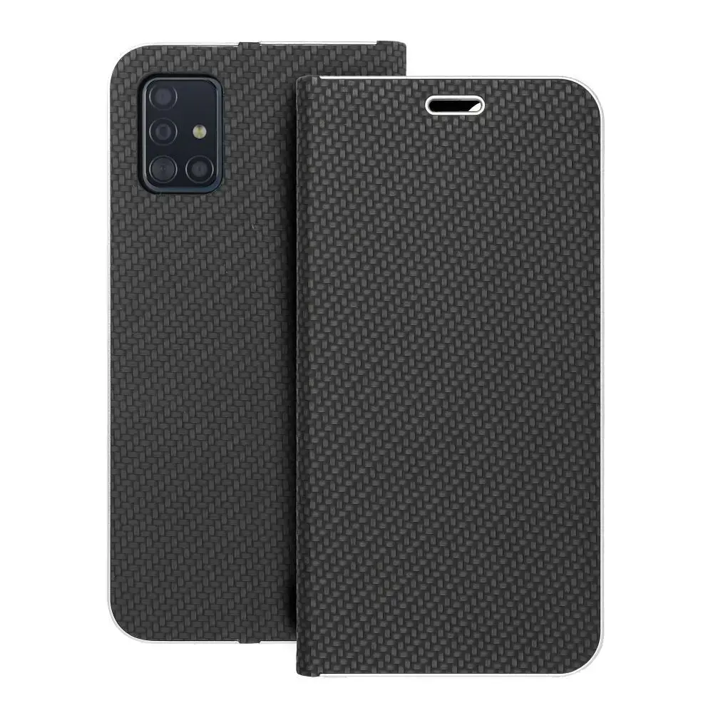 LUNA Book Carbon knyginio tipo telefono dėklas Samsung Galaxy A51 (A515) juodas