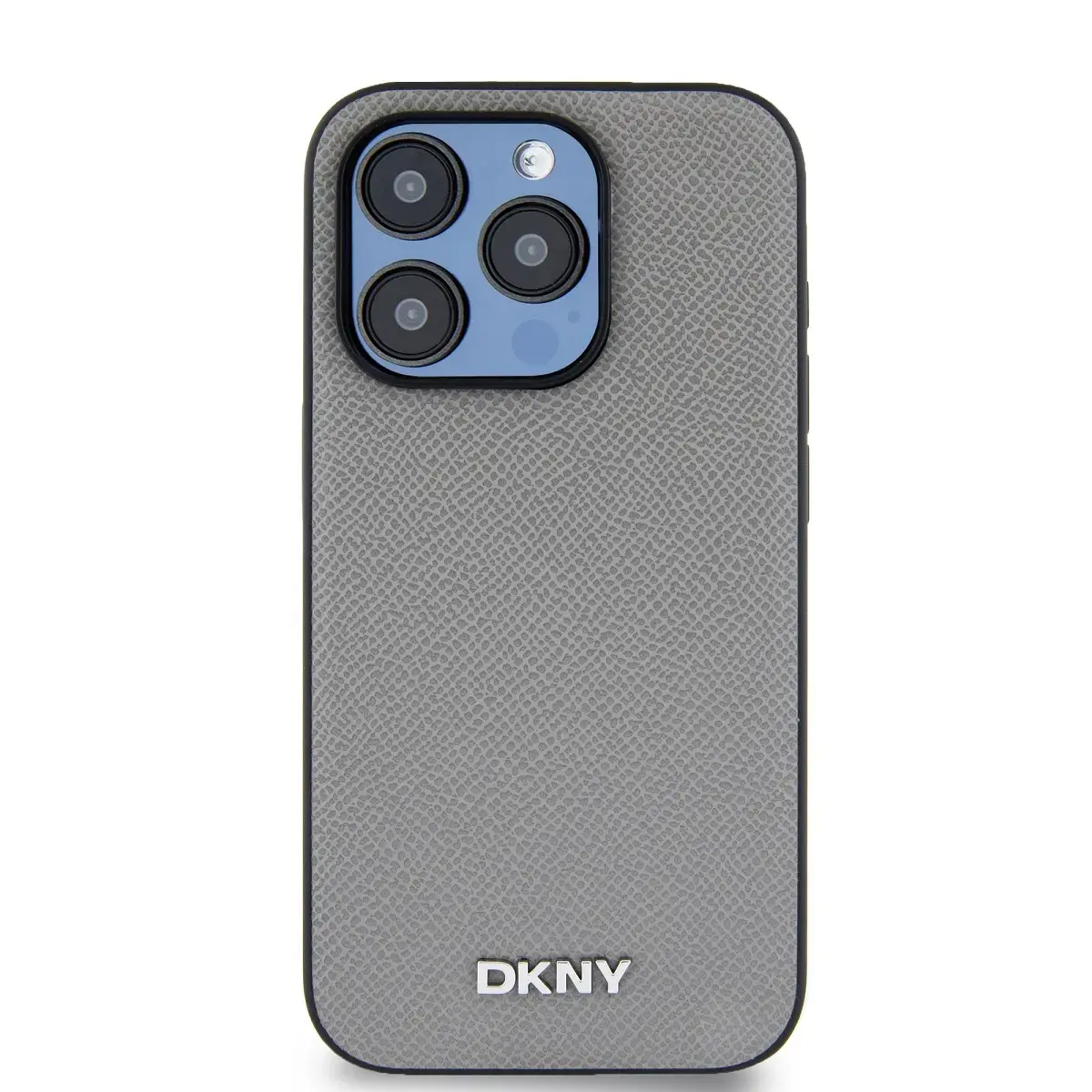 DKNY PU Leather Silver Metal Logo Magsafe Case for iPhone 14 Pro Grey