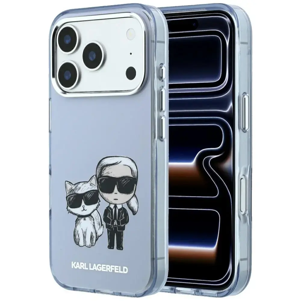 Karl Lagerfeld IML Karl&Choupette Bodies Sketch Print MagSafe case for iPhone 17 Pro / 18 Pro - light blue