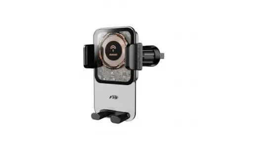 Dudao F19 gravitācijas auto telefona turētājs uz gaisa deflektora ar 65-85 mm skavu ar 15W bezvadu uzlādi melns