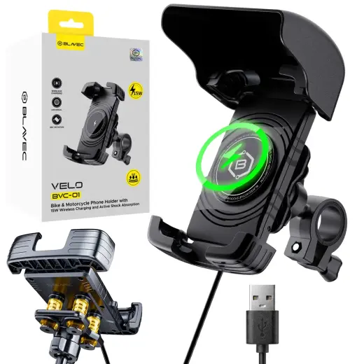Blavec Uchwyt Rowerowy BVC-01 Velo to handlebar with induction charging and shock absorbtion (BVC01-ICSAHB) black