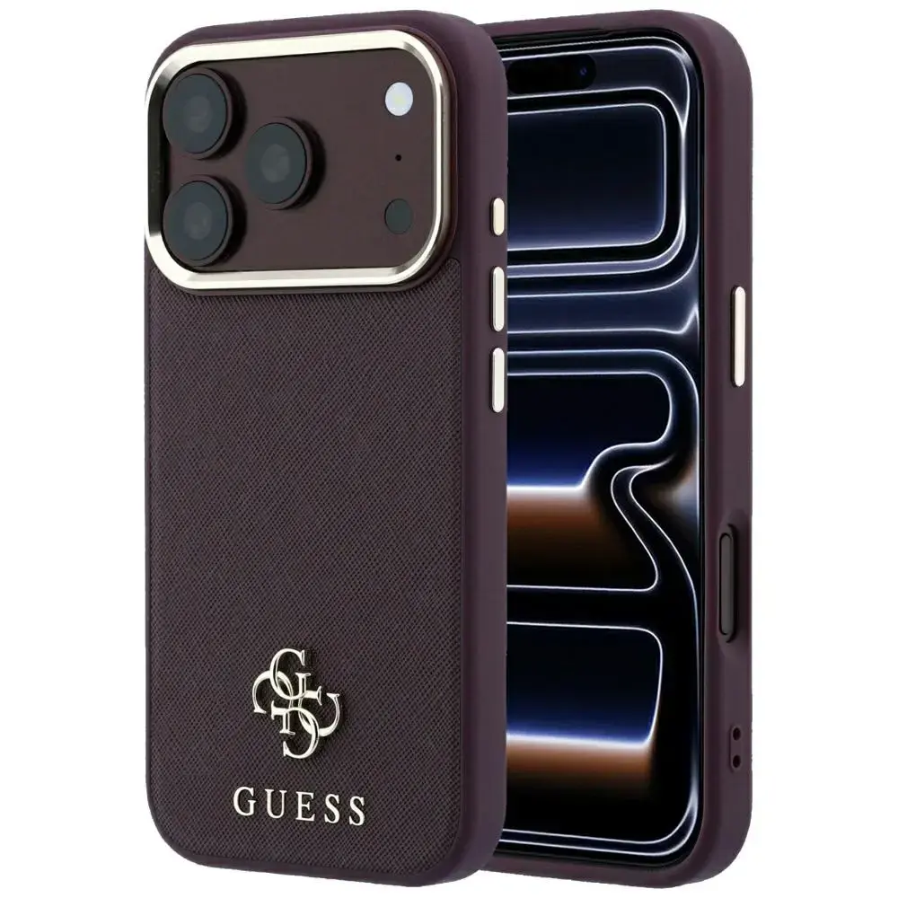 Guess Saffiano Small 4G & Classic Logo telefono dėklas su MagSafe palaikymu iPhone 18 Pro | iPhone 17 Pro raudonas