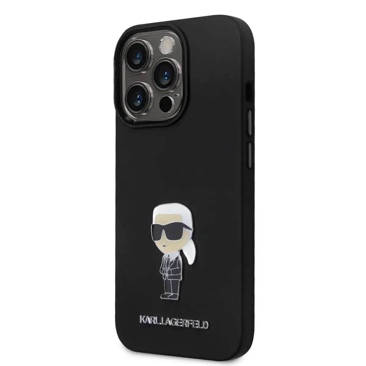 Karl Lagerfeld Liquid Silicone Metal Ikonik telefoni ümbris iPhone 15 Pro must
