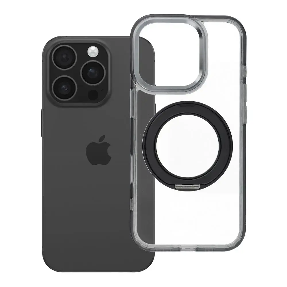 Frame Circle Stand telefono dėklas su stovu ir MagSafe palaikymu iPhone 16 Pro juodas