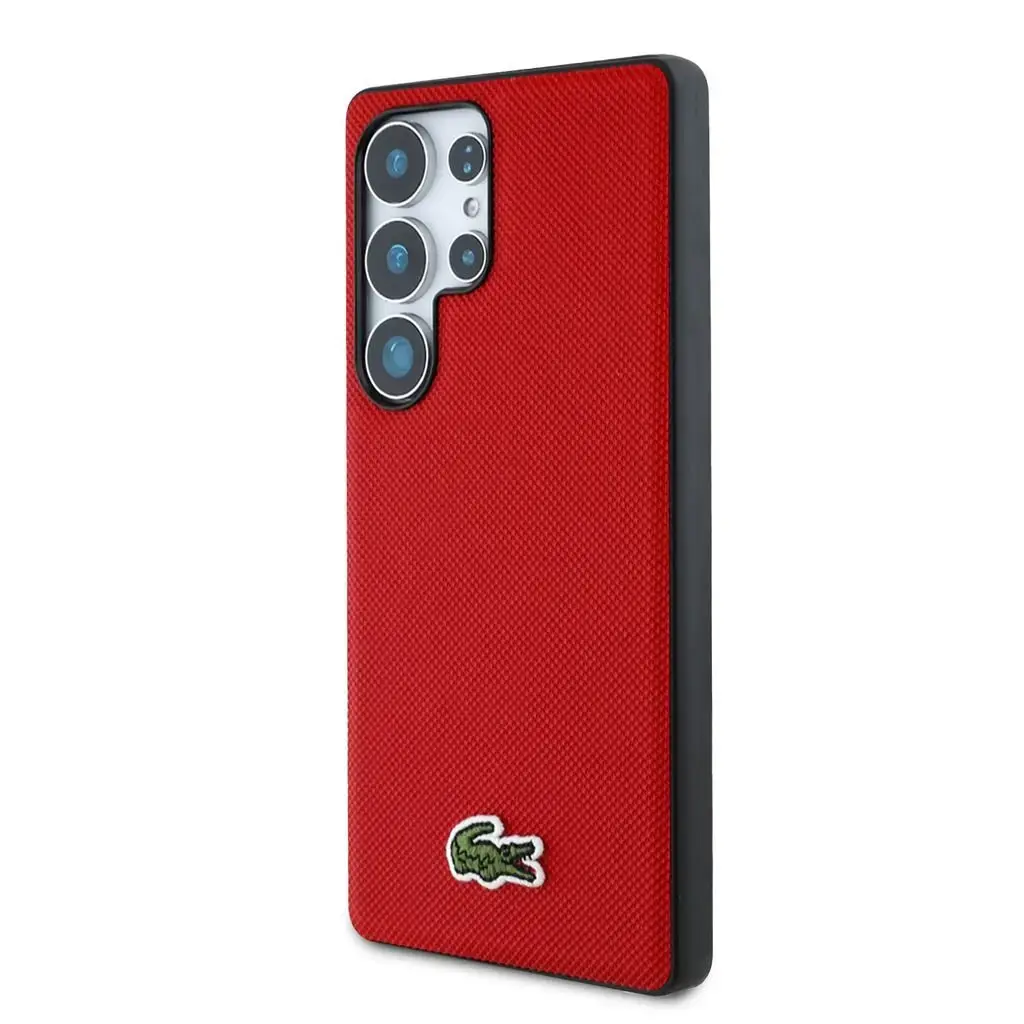 Lacoste Iconic Petit Pique Woven Logo telefono dėklas su MagSafe palaikymu Samsung Galaxy S25 Ultra (S938) raudonas