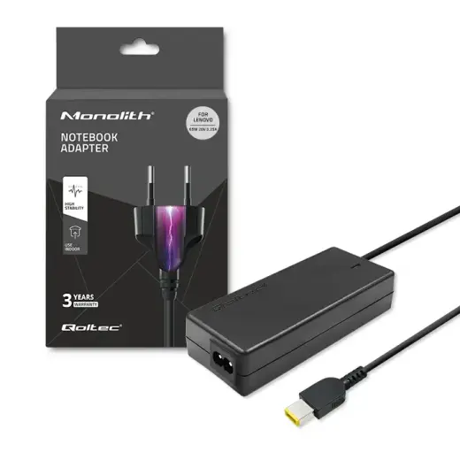 Qoltec 51528 strāvas adapteris Lenovo klēpjdatoram 65W | 20V | 3.25A plāns uzgalis + kontakts, melns