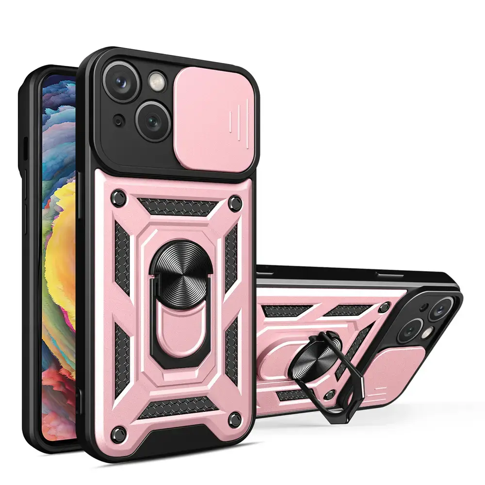 Hybrid Armor Camshield telefono dėklas iPhone 14 Plus rožinis (su kameros apsauga)