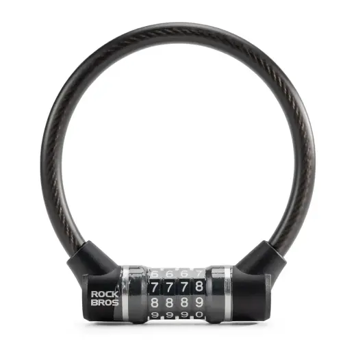 Rockbros 87639-4 bicycle lock with code and steel cable - black