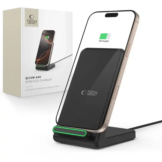 Tech-Protect QI15W-A40 bezvadu lādētājs | Qi | 15W | melns