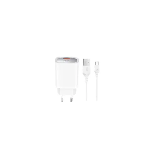 Зарядное устройство XO CE19 | 18W | QC | USB-A | с кабелем USB-A на Micro USB в комплекте | белое