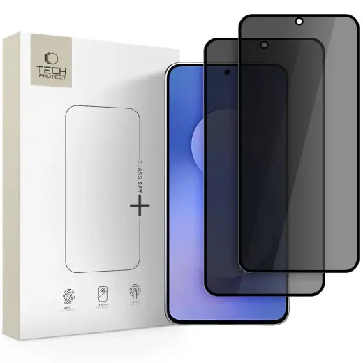 Защитное стекло Tech-Protect Glass Spy+ для Galaxy S25 FE (эффект приватности) (совместимо со сканером отпечатка под экраном) (2 шт.)