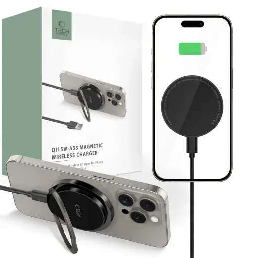 Tech-Protect QI15W-A33 bezvadu lādētājs | Qi | Saderīgs ar MagSafe | 15W | melns
