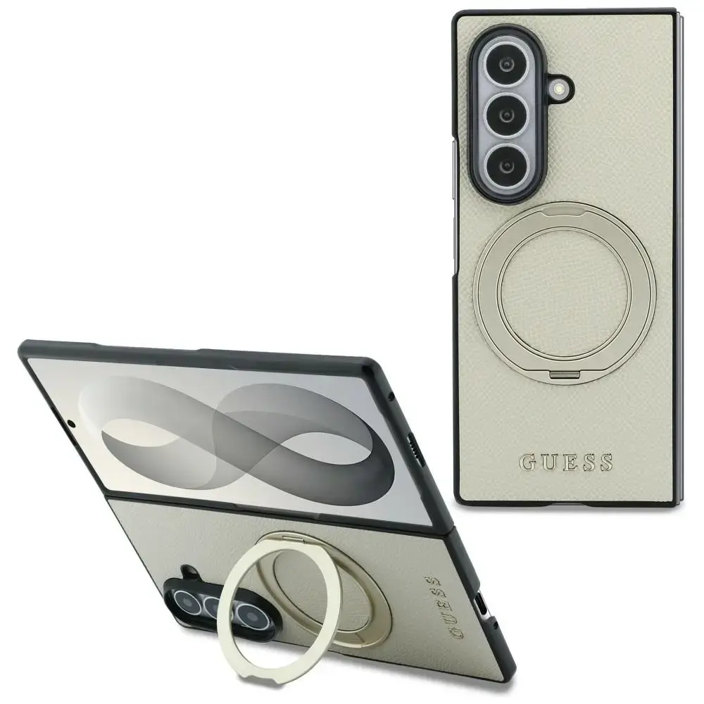 Guess Grained Classic Logo phone case with stand and MagSafe support for Samsung Galaxy Z Fold 8 Ultra (F976) beige