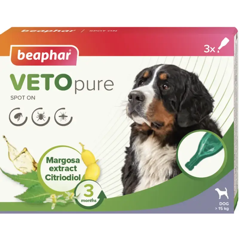 Pilieni pret blusām, ērcēm suņiem - Beaphar Veto Pure Spot ON, L Dog, 3 gab.