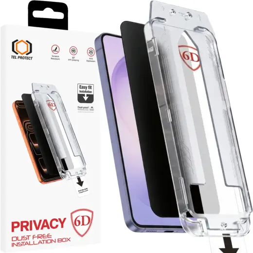 Tel Protect Dust-Free Easy Fit Privacy Full Glue 6D karastatud kaitseklaas telefonile Samsung Galaxy S26 Ultra (S948) (privaatsusefekt) (ühildub ekraanialuse sõrmejäljelugejaga) (2 tk.)