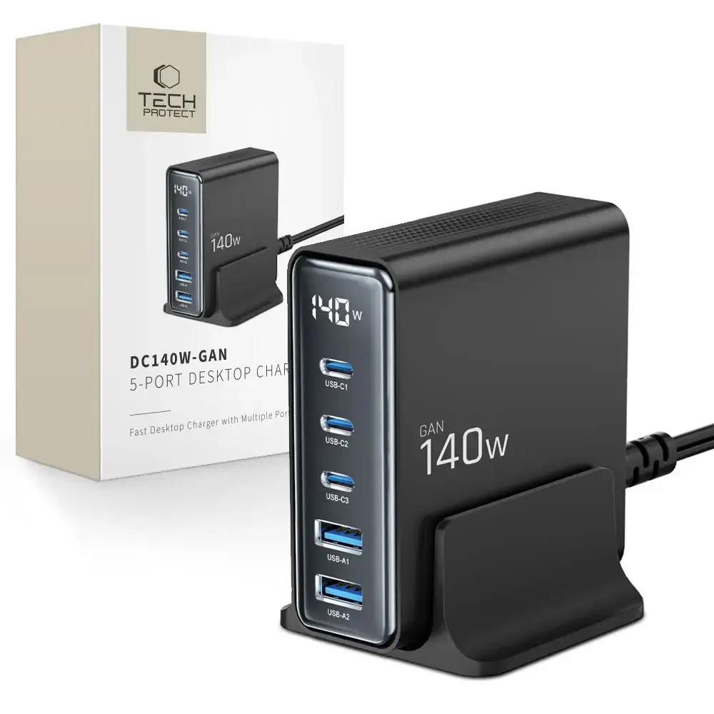 TECH-PROTECT DC140W зарядное устройство | 140W | GaN, PD140W, QC3.0 | USB-A | черное