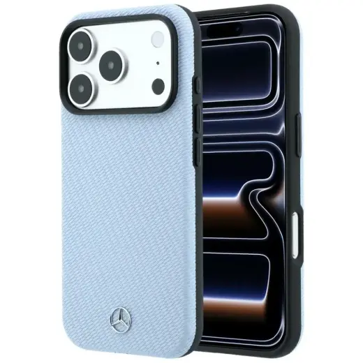 Case Mercedes Leather Semi Wrap Wood Effect MagSafe for iPhone 18 Pro / 17 Pro blue