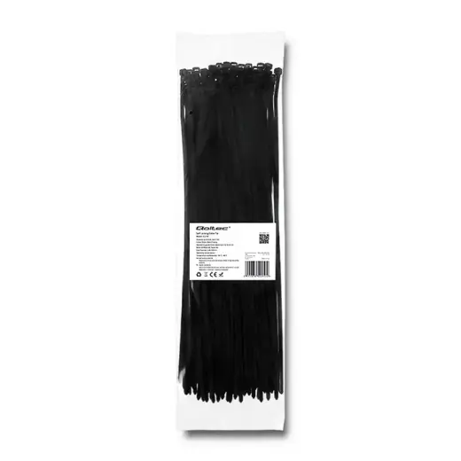 Qoltec Self-locking cable tie | 4.8*350mm | 100 pcs. | Nylon66 | UV | Black