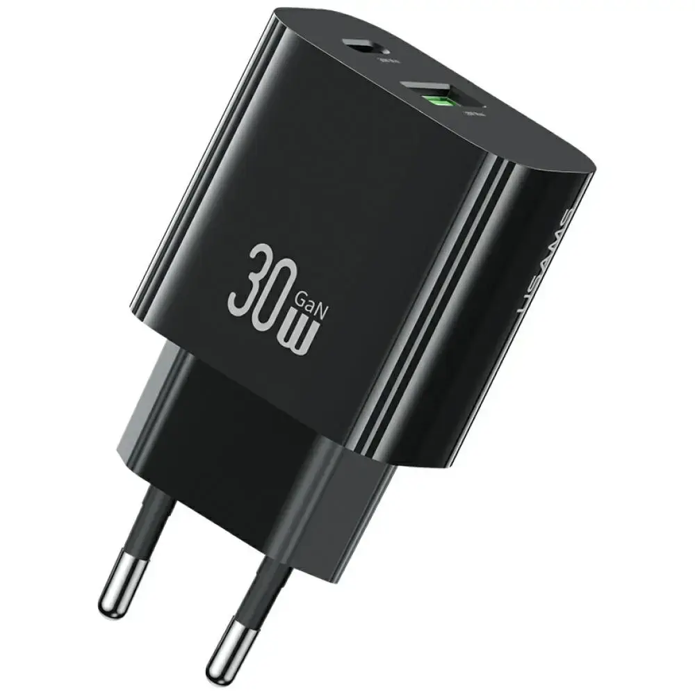 USAMS CC316 T65 30W 1xUSB-C 1xUSB-A kiirlaadija must