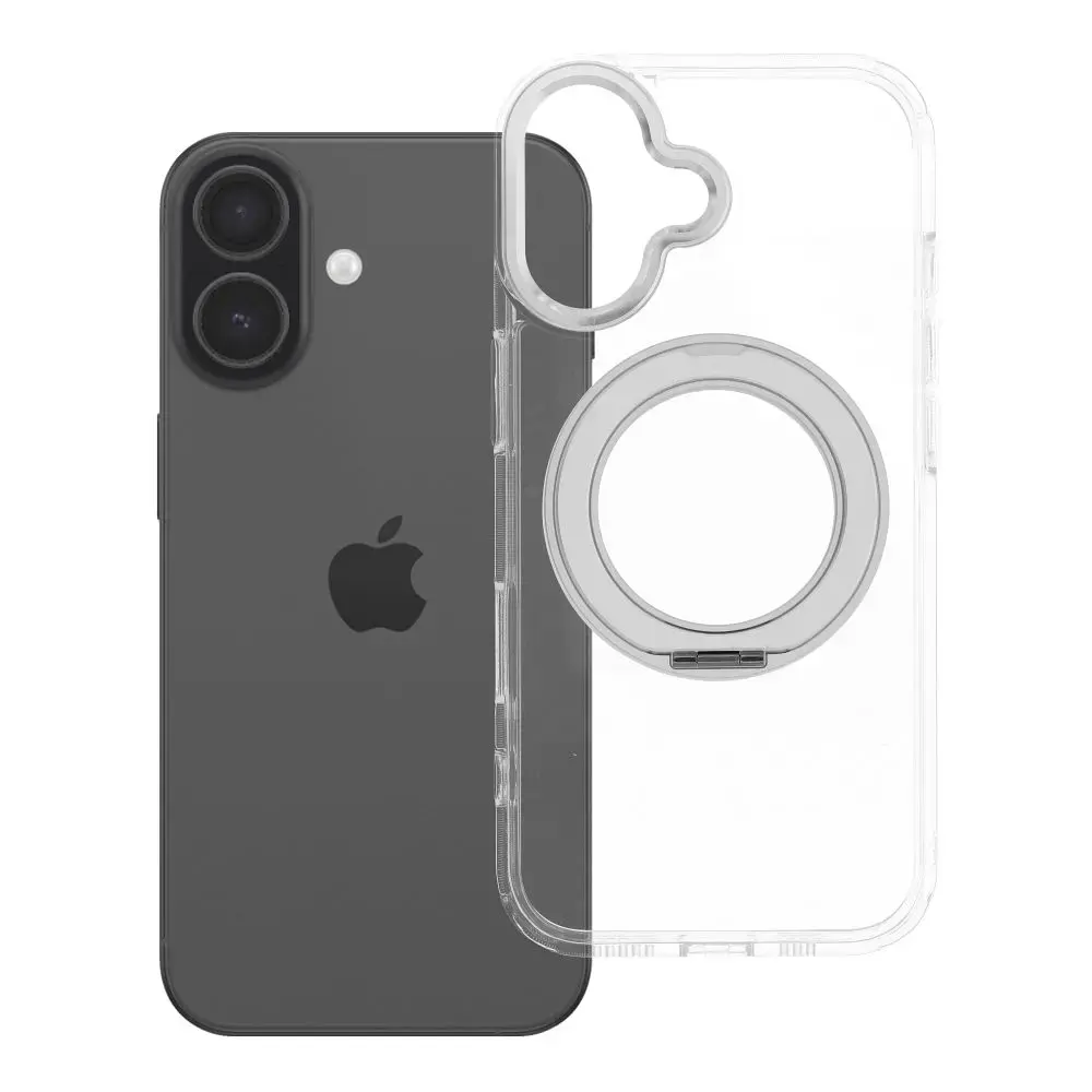 Frame Circle Stand telefono dėklas su stovu ir MagSafe palaikymu iPhone 17 skaidrus