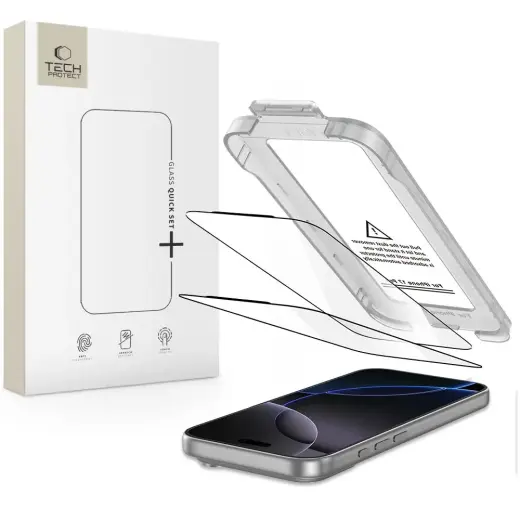 Tech-Protect Quick Set+ aizsargstikls telefona ekrānam iPhone 17 Pro Max ar uzstādīšanas rāmi (2 gab.)