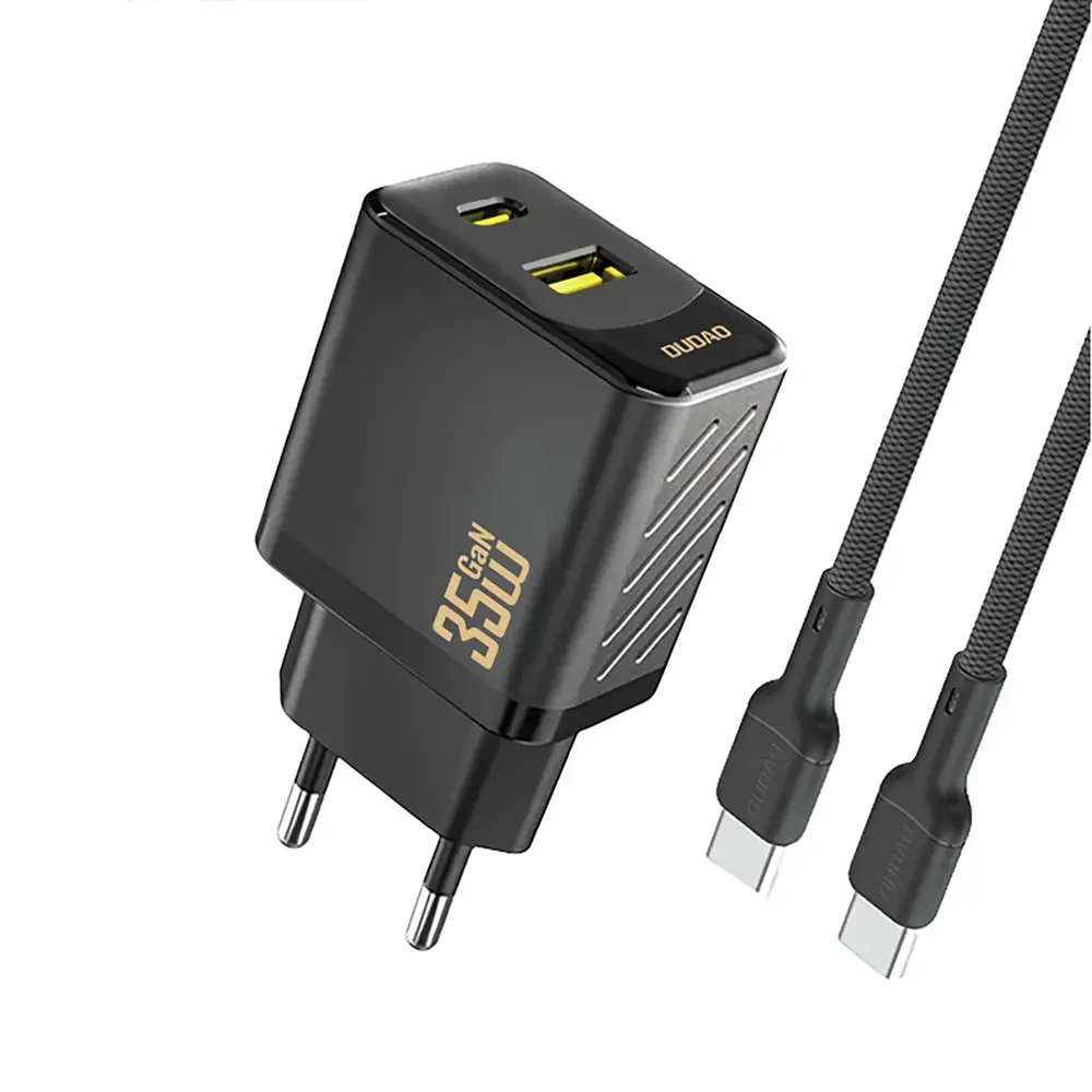 Зарядное устройство Dudao A27MaxCEU | 35W | PD, QC | USB-A, USB-C | с кабелем USB-C на USB-C в комплекте | чёрное