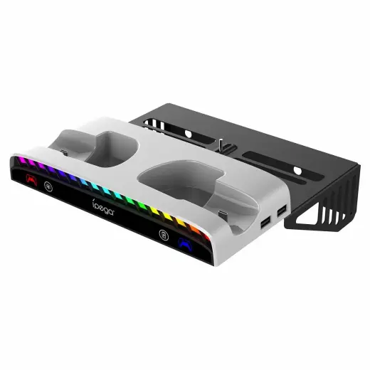 iPega P5S011 Wall Mount Stand for PS5/PS5 Slim/PS5 Pro with Dual Charger Dock for PS5 Controller