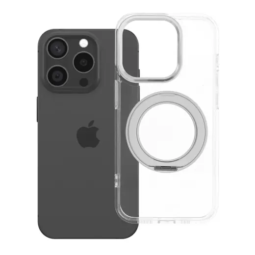 Frame Circle Stand telefoni ümbris alusega ja MagSafe toega iPhone 15 Pro läbipaistev