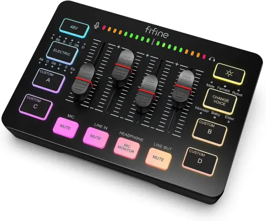 Fifine SC3 audio mixer RGB | Streaming | XLR | 48V | Vocal black