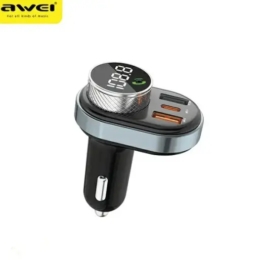 AWEI C-843 hands-free kit with FM transmitter, Bluetooth 5.0, MP3, 1xUSB+1xUSB-C black|black
