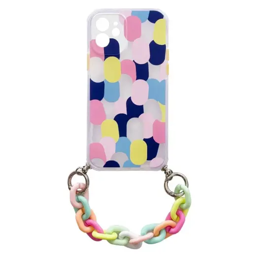 Color Chain gelinis lankstus telefono dėklas su grandinėlės pakabuku iPhone 13 mini daugiaspalvis