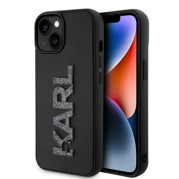 Karl Lagerfeld KLHCP15S3DMBKCK 3D Rubber Glitter Logo maciņš telefonam iPhone 15 melns