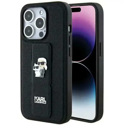 Karl Lagerfeld KLHCP13LGSAKCPK Gripstand Saffiano Karl&Choupette Pins telefoni ümbris iPhone 13 Pro | iPhone 13 must