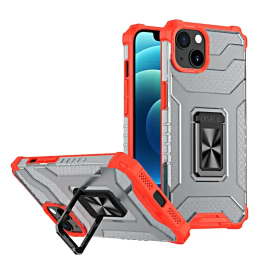 Crystal Ring Tough Rugged telefono dėklas su stovu iPhone 13 mini raudonas