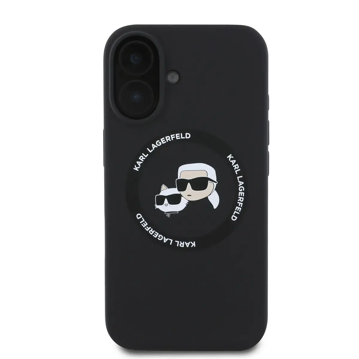 Karl Lagerfeld Liquid Silicone K&CH Heads telefono dėklas su MagSafe palaikymu iPhone 16 juodas