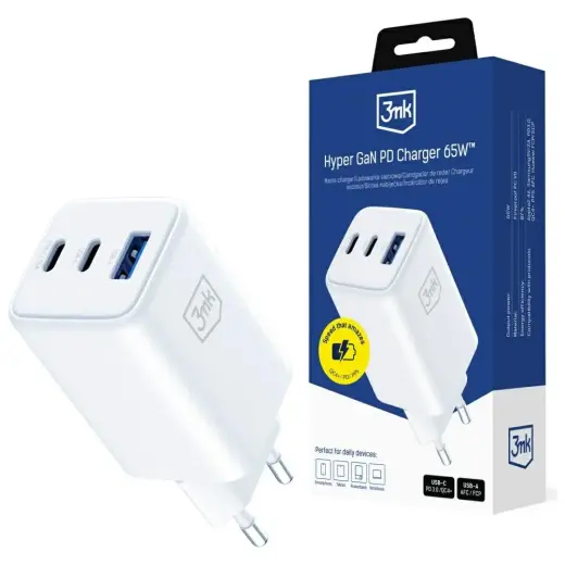 3MK Hyper | зарядное устройство | 65W | PD, QC4+ | 2xUSB-C, USB-A | белое