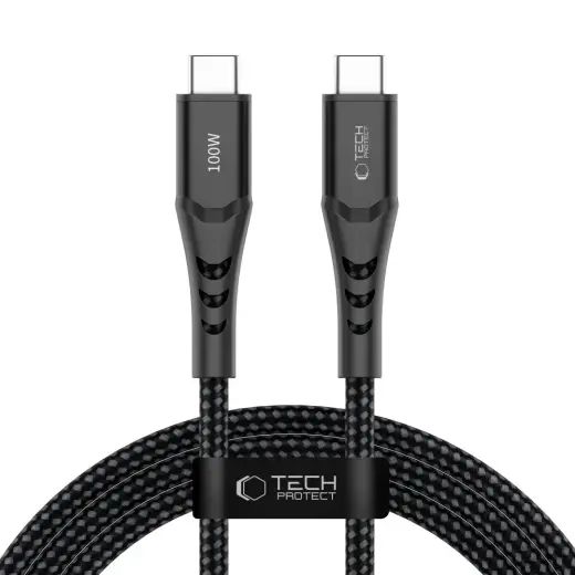 Tech-Protect Ultraboost UB11T datu pārraides un uzlādes vads | USB-C uz USB-C | PD, QC 3.0 | 100W | 2m | melns