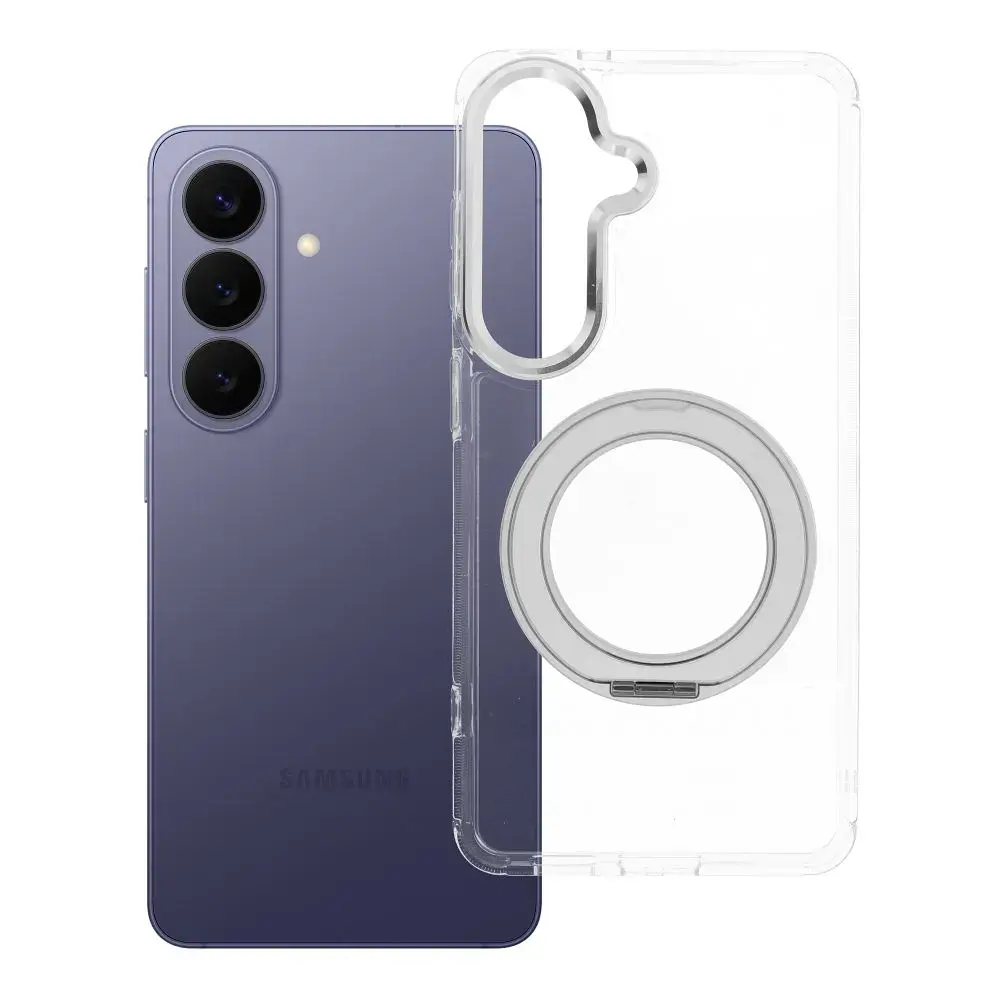 Frame Circle Stand telefono dėklas su stovu ir MagSafe palaikymu Samsung Galaxy S26 (S942) skaidrus