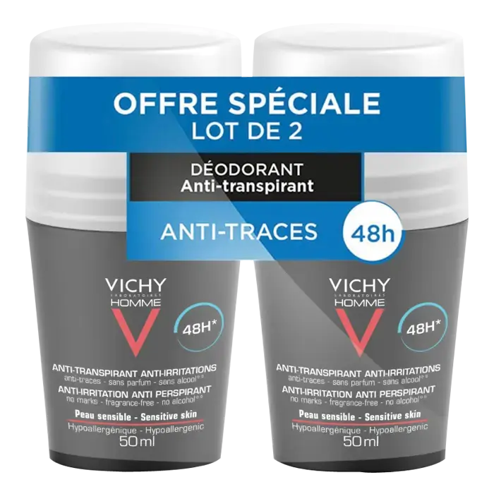 Homme 48H Antiperspirant Deodorant Anti-Marks Roll-on 2 X 50ml