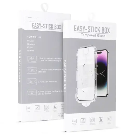 Tempered Glass Full Glue Easy-Stick Box for IPHONE 15 PRO MAX BLACK