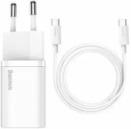 Baseus Super Si tīkla lādētājs | 25W | USB-C | USB-C uz USB-C vads komplektā | balts