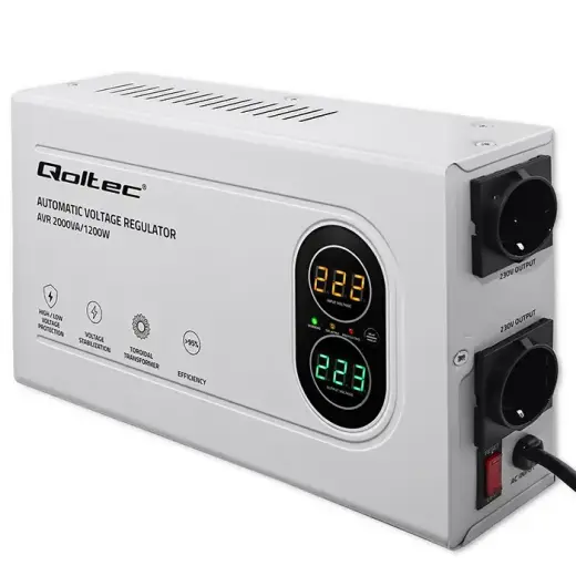 Qoltec Automatic Voltage Stabilizer AVR 2000VA | 1200W | Compact | Toroidal transformer