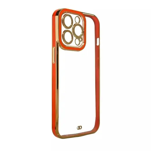 Madingas dėklas su auksiniu rėmeliu, gelio telefono dėklas, skirtas „iPhone 13 Pro Max“, raudonas
