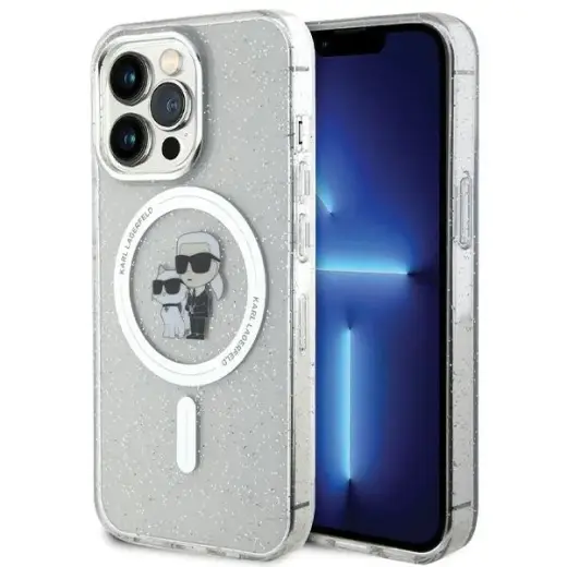Karl Lagerfeld KLHMP13LHGKCNOT Karl&Choupette Glitter telefoni ümbris MagSafe toega iPhone 13 Pro | iPhone 13 läbipaistev
