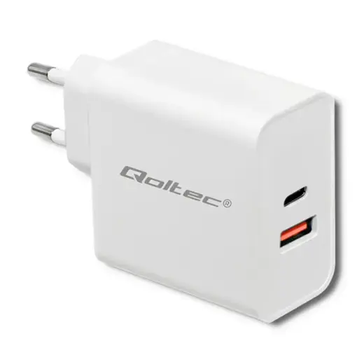 Зарядное устройство Qoltec | 60W | PD, QC | USB-C, USB-A | белое