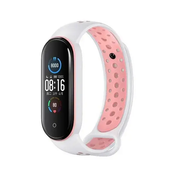 Beline Design viedpulksteņa siksniņa priekš Xiaomi Mi Band 5/6/7 | silikons | balta/rozā