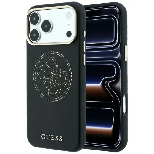 Guess Perforated 4G Gold Logo maciņš teleforam iPhone 18 Pro Max | iPhone 17 Pro Max melns